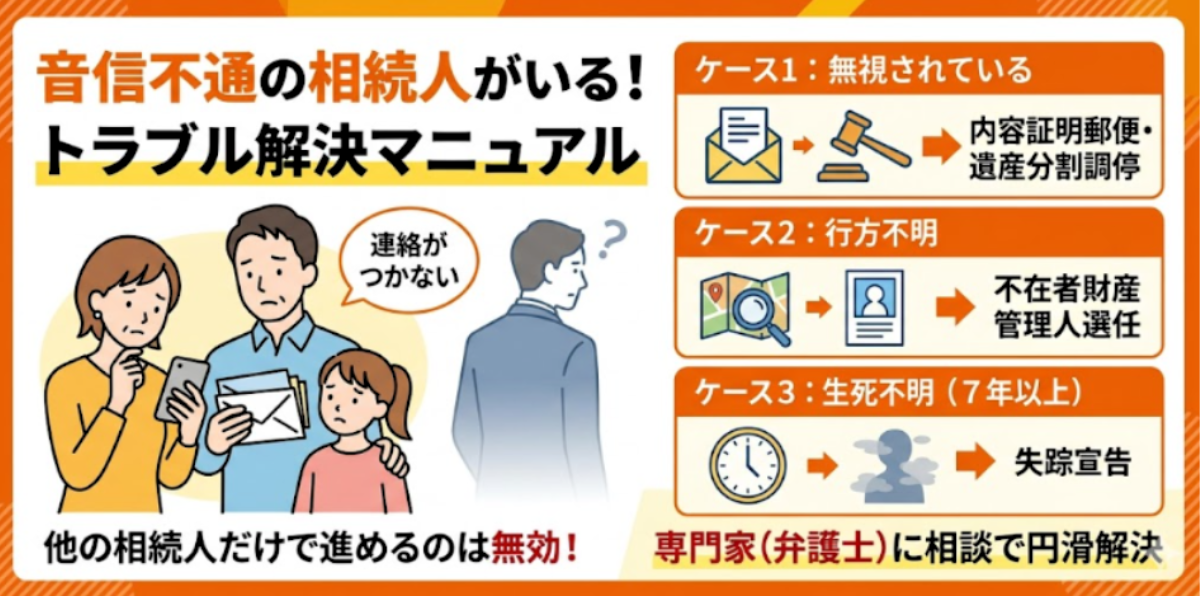 音信不通の相続人がいる場合、遺産分割はどうなる?弁護士が解説